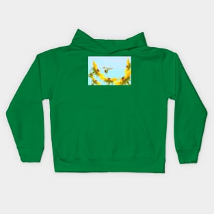 Ruby Throated Hummingbird and Sunflowers Kids Hoodie